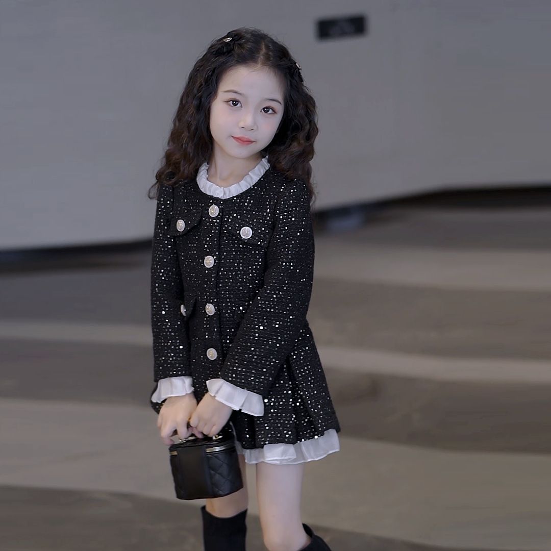 女童冬季小香风连衣裙名媛儿童轻奢赫本风公主裙儿童礼服加绒裙子