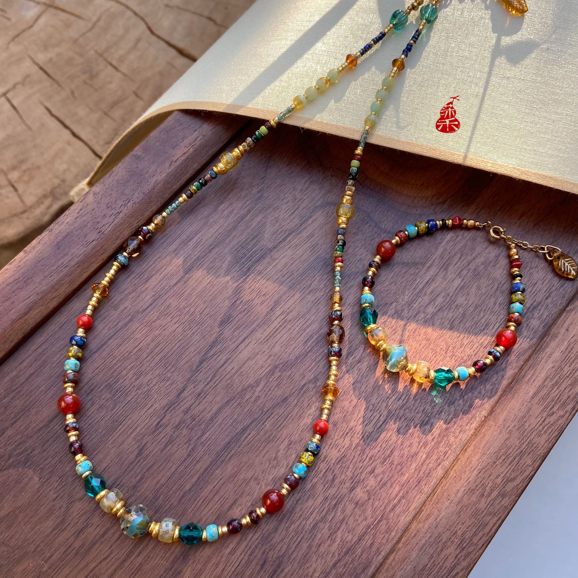 钛钢琉璃项链 MUHE原创饰品 敦煌风新中式 七彩项链 【图中项链】