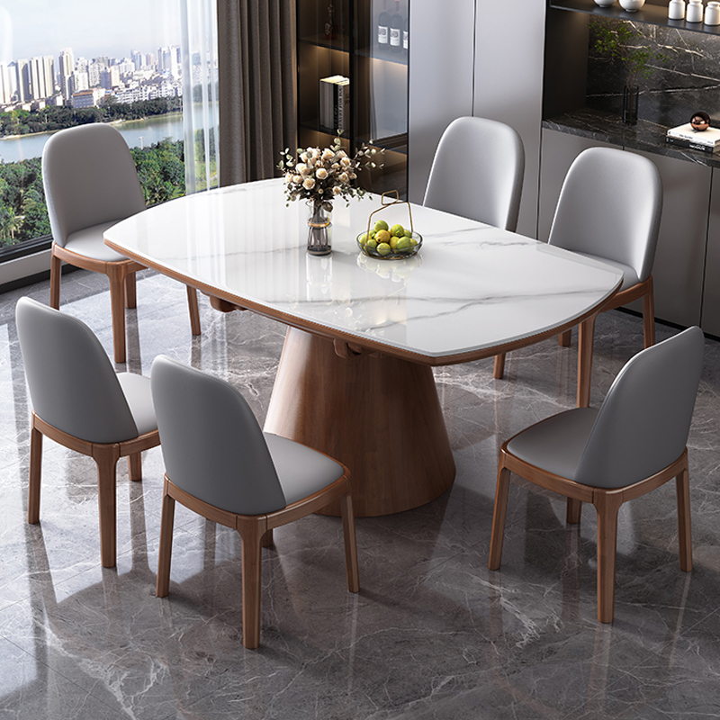 实木岩板餐桌椅组合多功能家用小户型轻奢可伸缩圆形简约两用饭桌