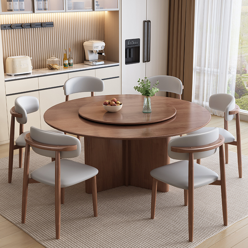 新中式实木餐桌椅组合1.8米家用10人大圆桌酒店包厢圆餐桌带转盘