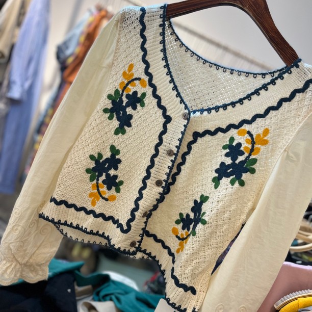 重工刺绣纯棉开衫外搭上衣