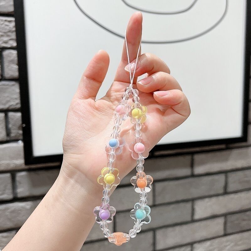 手机挂绳短款手腕挂链手工串珠小花朵挂饰挂件精致女款多彩花朵腕