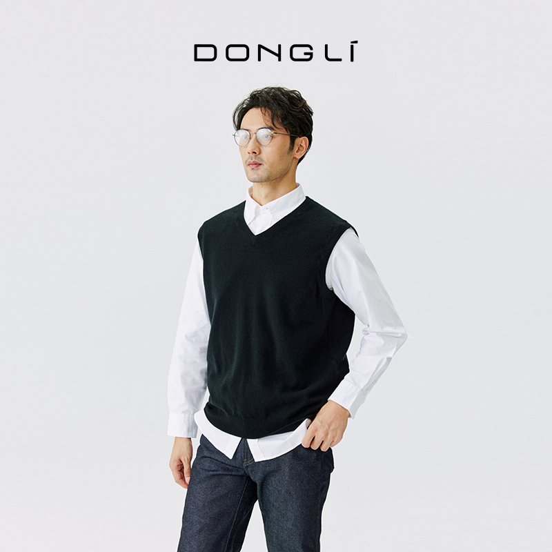 东黎 小山羊绒 男士针织V领秋冬套头时尚打底保暖马甲GDRM-21S221
