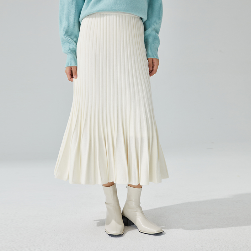 东黎 小山羊绒 马尔代夫阳光·淑女酒 女士针织鱼尾百褶羊绒裙3418