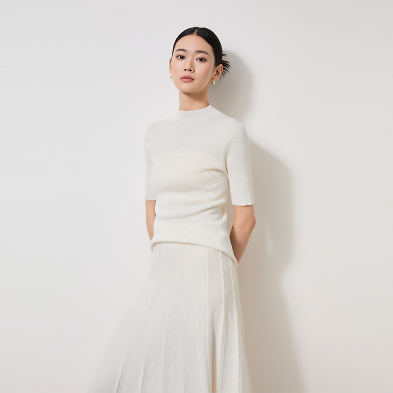 丝绒款 东黎羊绒 女士春夏针织全成型半高领半袖丁达尔穿搭3013
