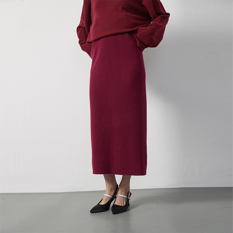 东黎 小山羊绒 后开叉半裙中长款半身裙3522
