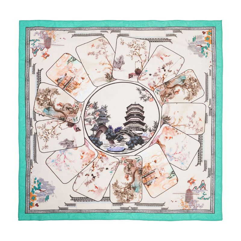 东黎 山羊绒 女士精纺印花方巾轻奢时尚百搭气质薄款85*85CM