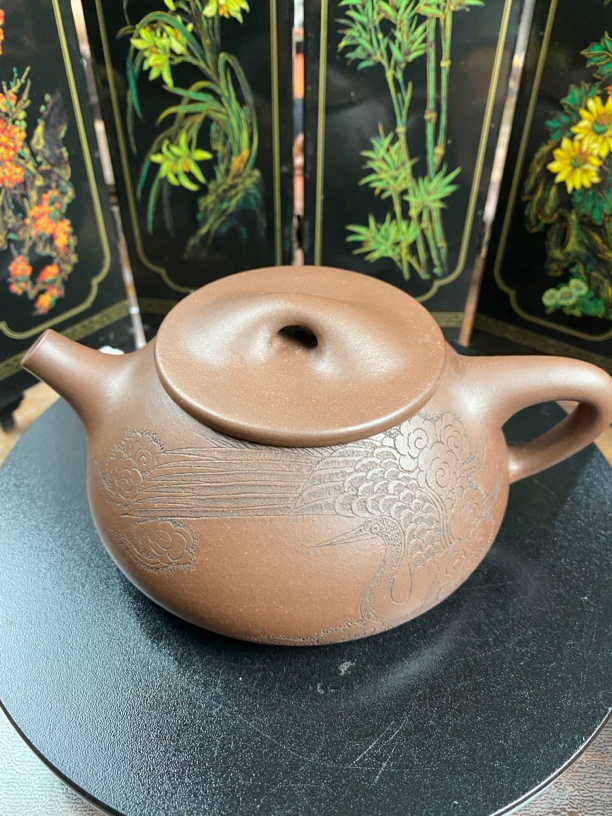 自产自销宜兴黄龙山原矿老紫泥40目景洲石瓢壶340CC