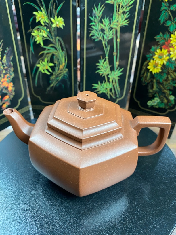 张建军紫砂壶全手工制作原矿黄龙山清水泥40目六方雪华壶255CC