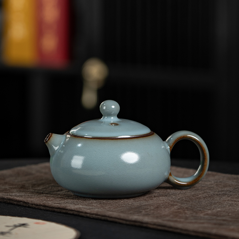 西园堂 铁胎汝窑扁西施壶 纯手工精修过滤孔泡茶壶家用功夫茶具壶