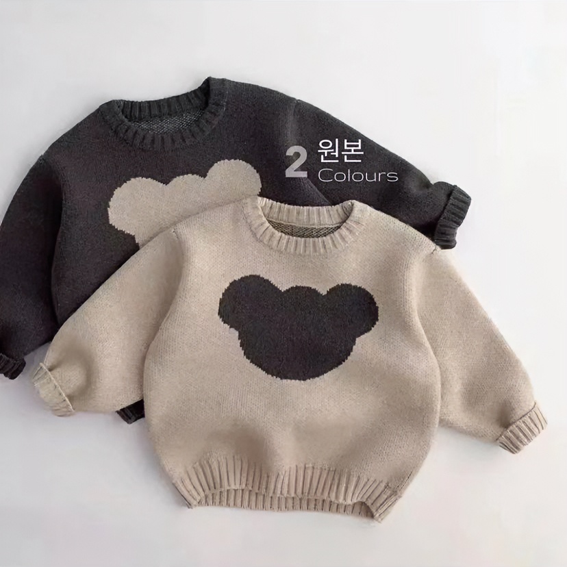 A57儿童毛衣秋冬韩版复古熊男女童森系个性拼接圆领针织套头宽松