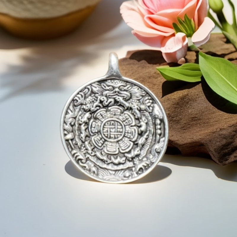 吊坠925银 【呀拉索】九宫八卦牌吊坠/挂件 纯手工雕刻 模版清晰 