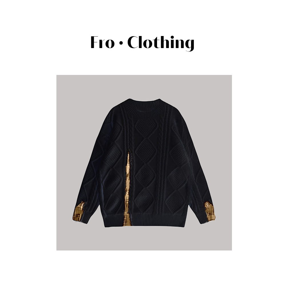 【轻奢时尚】男士秋冬保暖拼接圆领毛衣1147