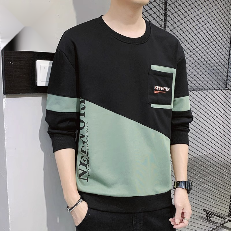 2023秋季拼接卫衣男士圆领宽松休闲春秋新款韩版潮流打底长袖THHM