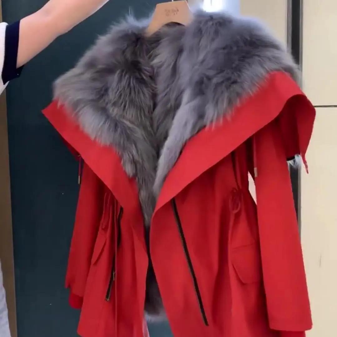 羽绒服羽绒服新款2023爆款韩系温柔慵懒风红色圣诞新年羽绒