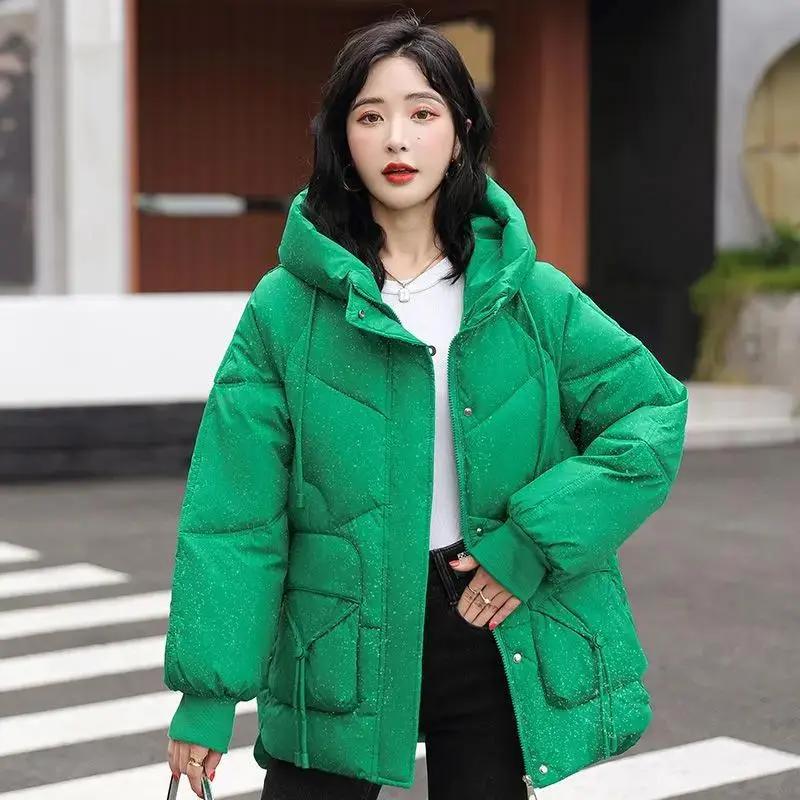 新款2023冬季红色亮闪闪羽绒衣服衣女中长款洋气加厚羽绒衣服宽松