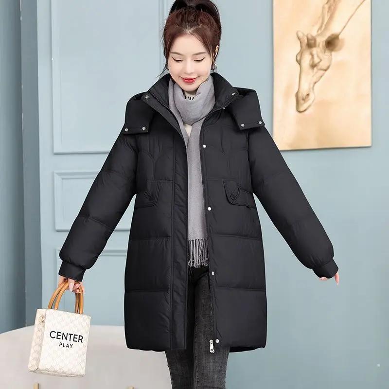 可拆帽羽绒衣服女20233新款中长款大码宽松保暖棉衣冬季棉袄