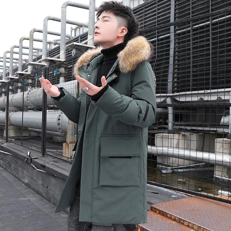 中长款羽绒服男士冬季加厚毛领外套2022冬季新款帅气韩版潮羽绒棉