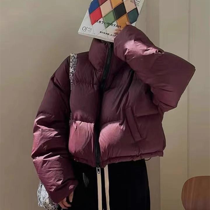 外贸高档小面包服女立领保暖羽绒羽绒服2023冬季短款外套加羽绒棉