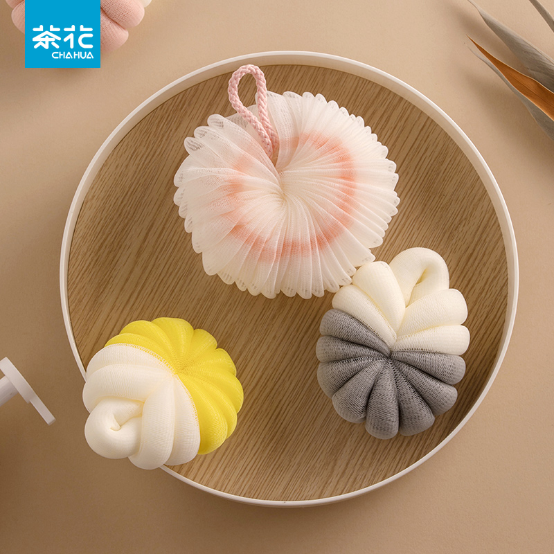 茶花家用起泡搓背洗浴澡球可爱两用大号浴室刷洗沐浴球男女浴花