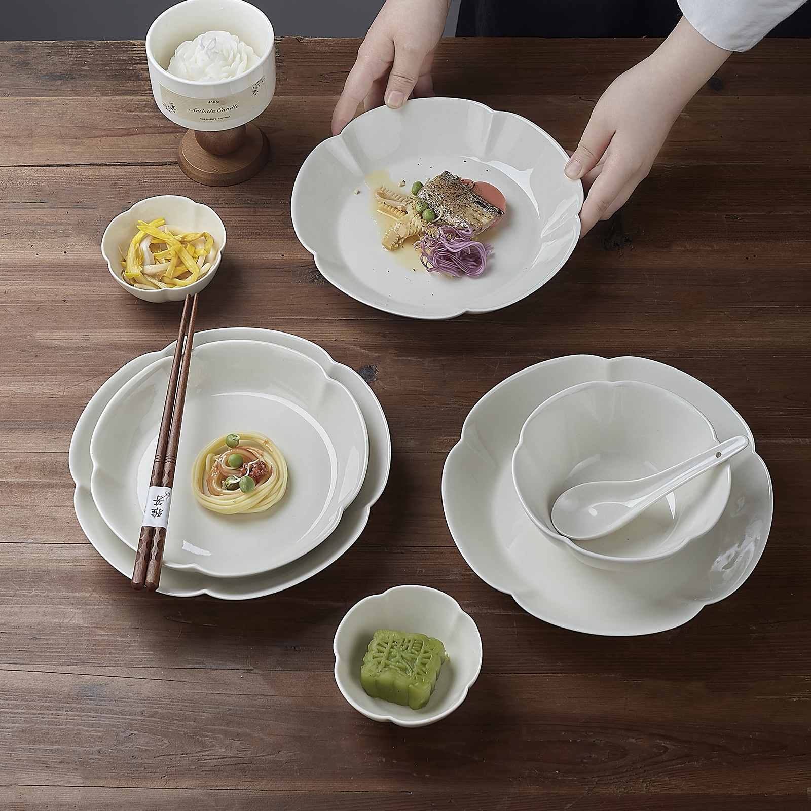 曼叙盘子碗套装一人ins风碗盘套装家用花口轻奢乔迁新居餐具套装