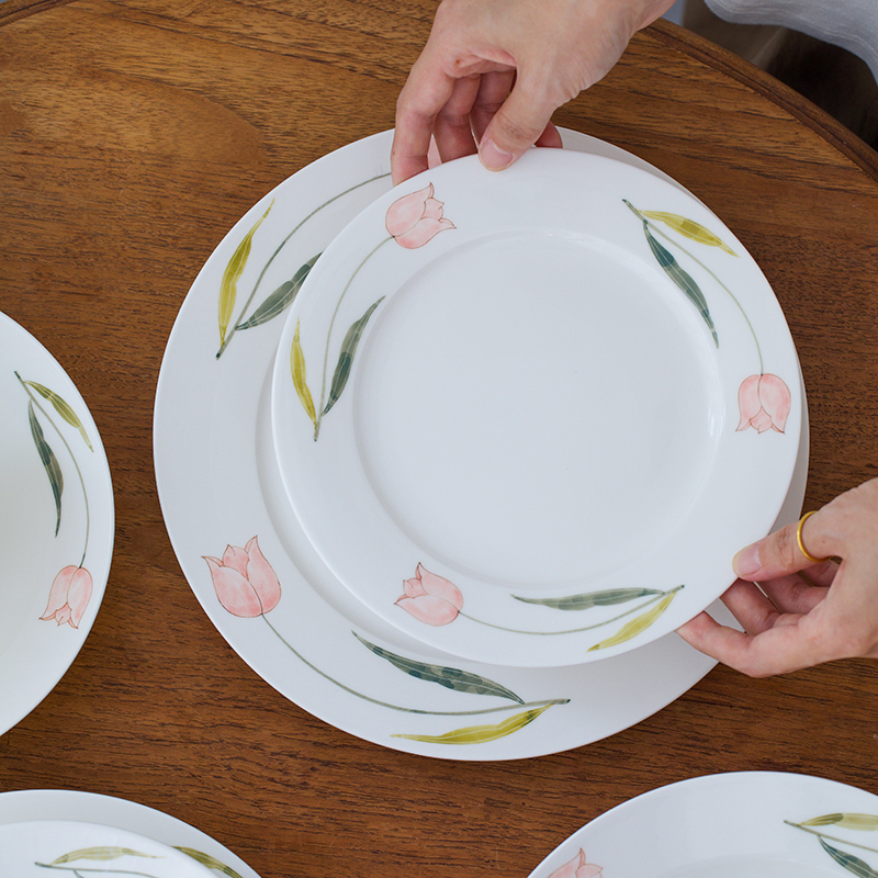 曼叙 | 花事 | 景德镇陶瓷釉下手绘郁金香餐具家用餐盘汤盘果盘