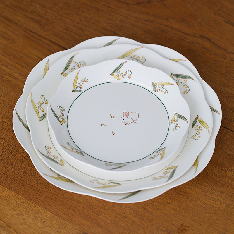 曼叙动物与花玉兔呈祥釉下五彩手绘高温烧制餐盘糕点盘餐盘