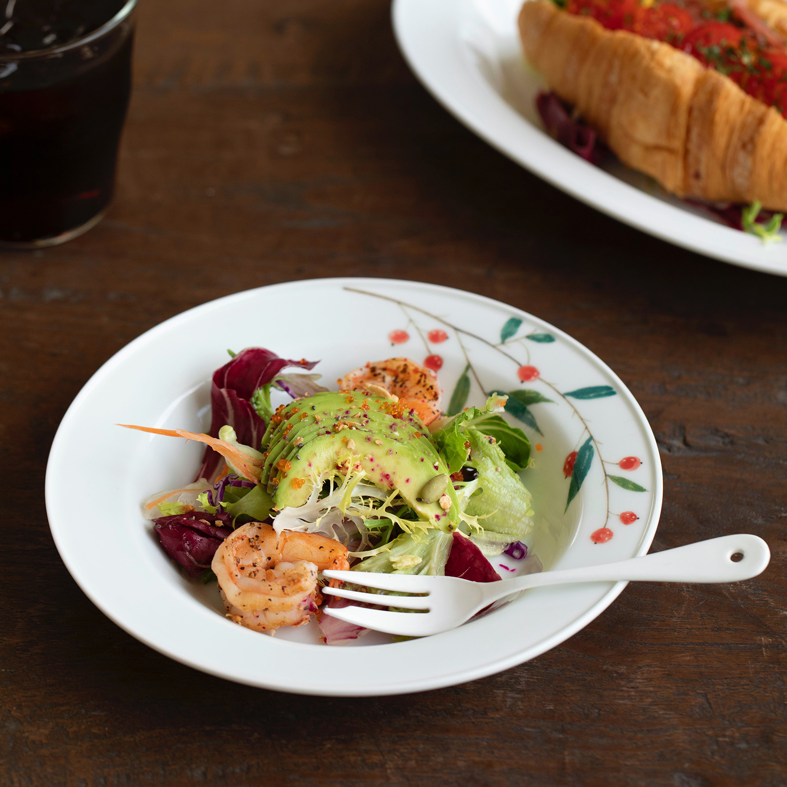 曼叙高温釉下彩盘子鱼盘轻奢高级感手绘陶瓷盘卷边家用景德镇餐具