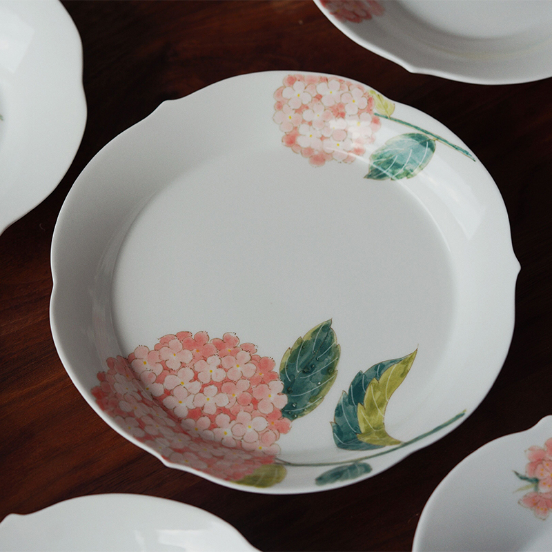曼叙景德镇釉下彩盘子高温陶瓷餐盘手绘绣球盘子菜盘家用花边餐具