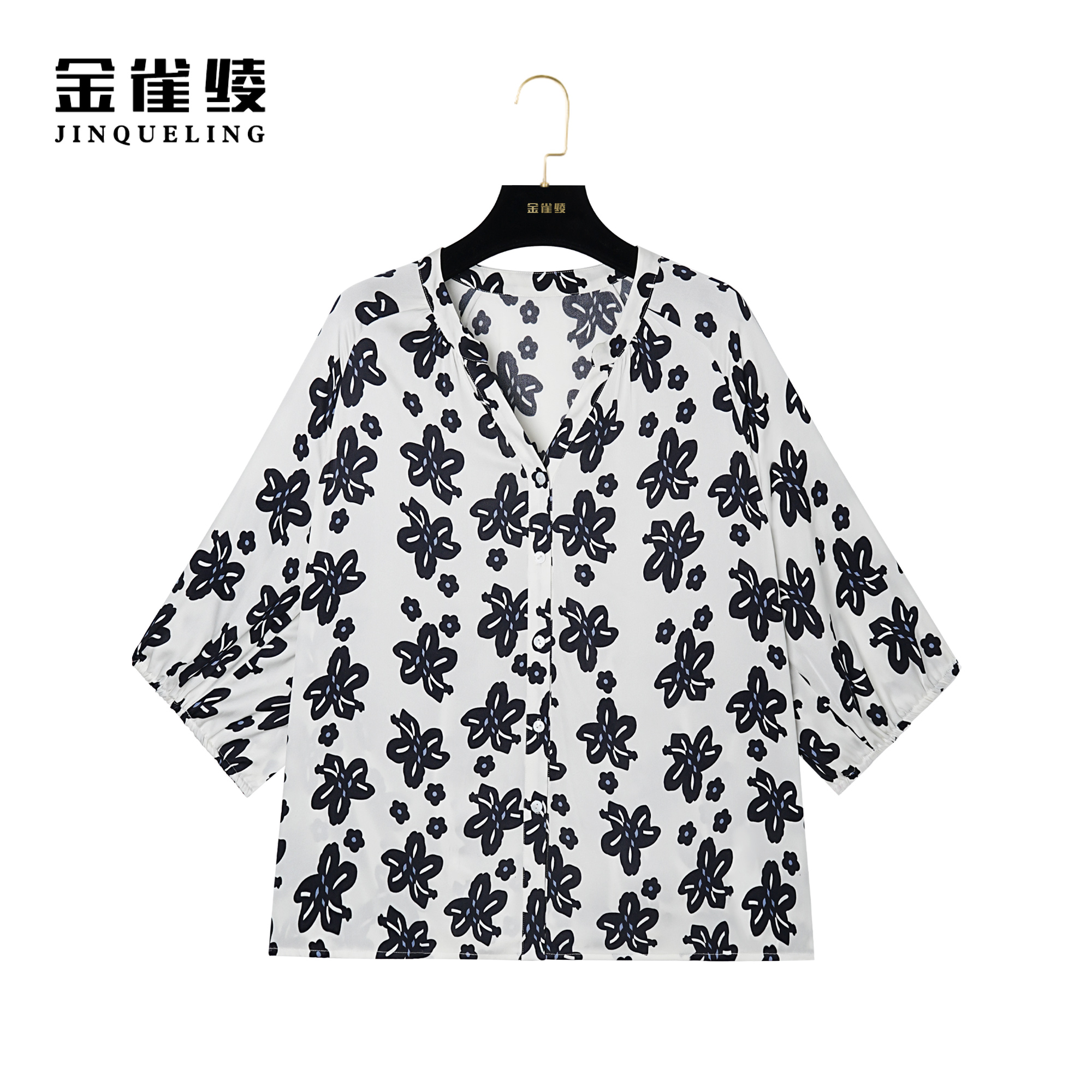 金雀绫【繁花点点】桑蚕丝真丝设计款薄款印花夏季休闲小衫AS6179