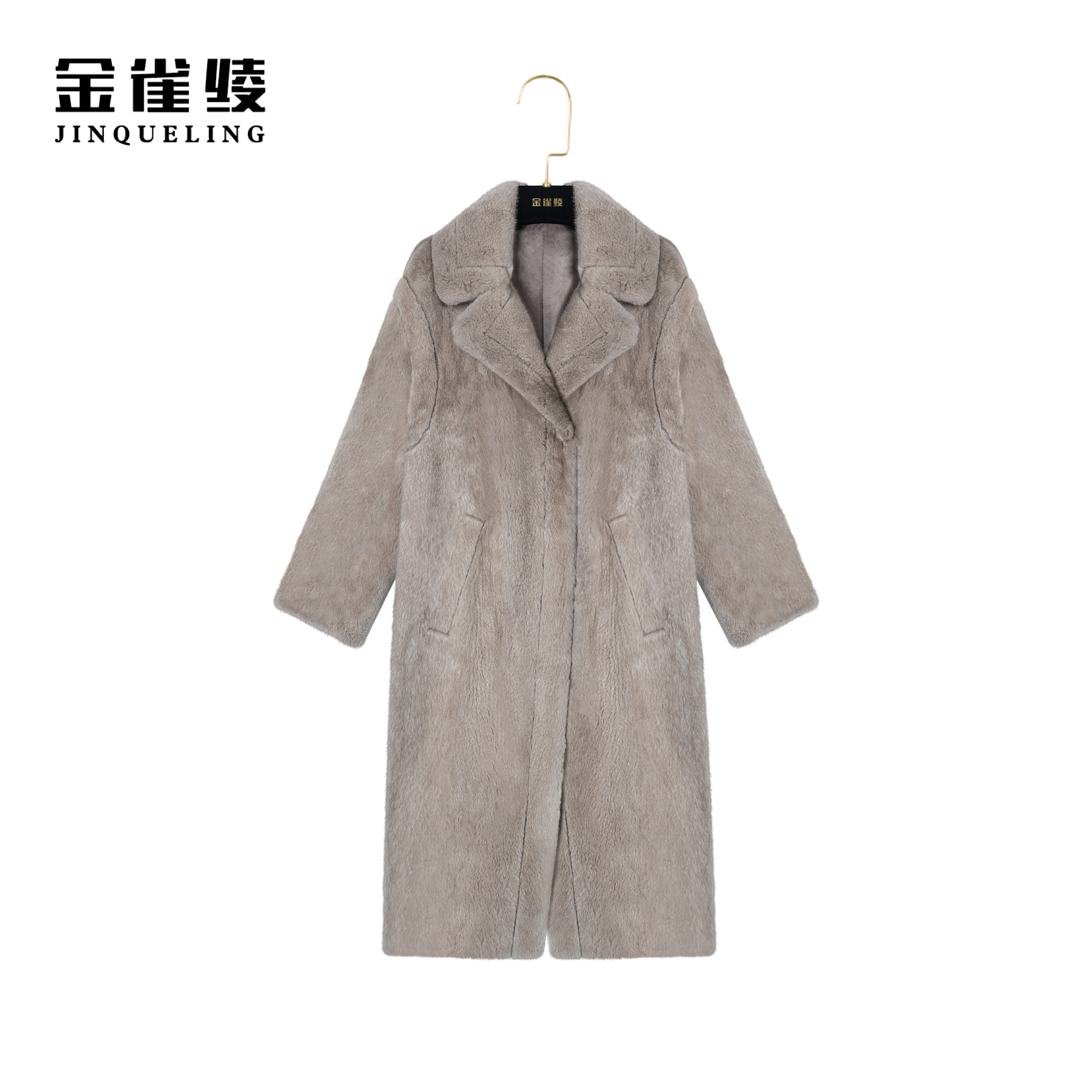 金雀绫【】冬季新款水貂皮草帕斯条中长款外套K0222