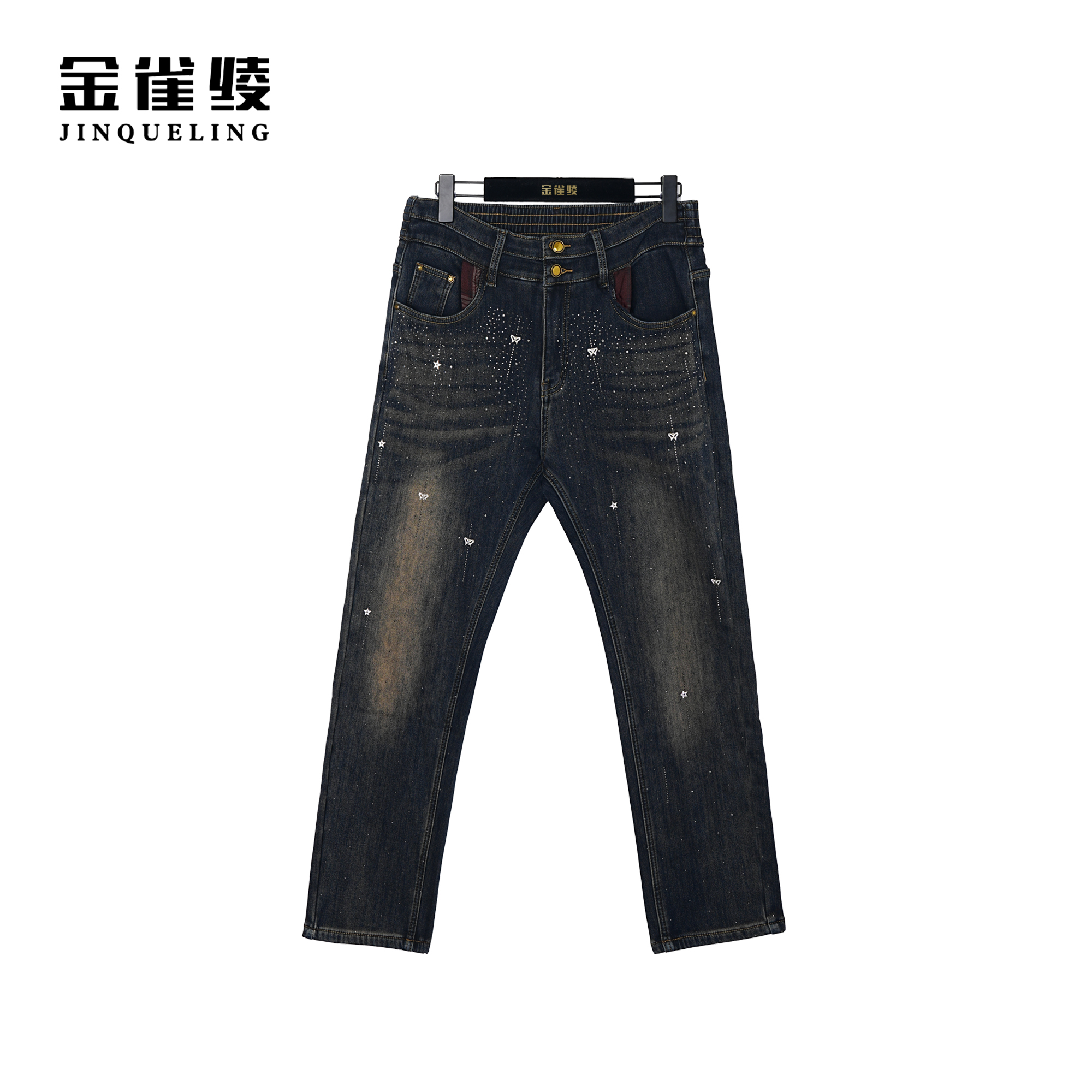 金雀绫【加绒流星蝴蝶裤】秋冬时尚烫钻烟管牛仔裤SZK4KLW40