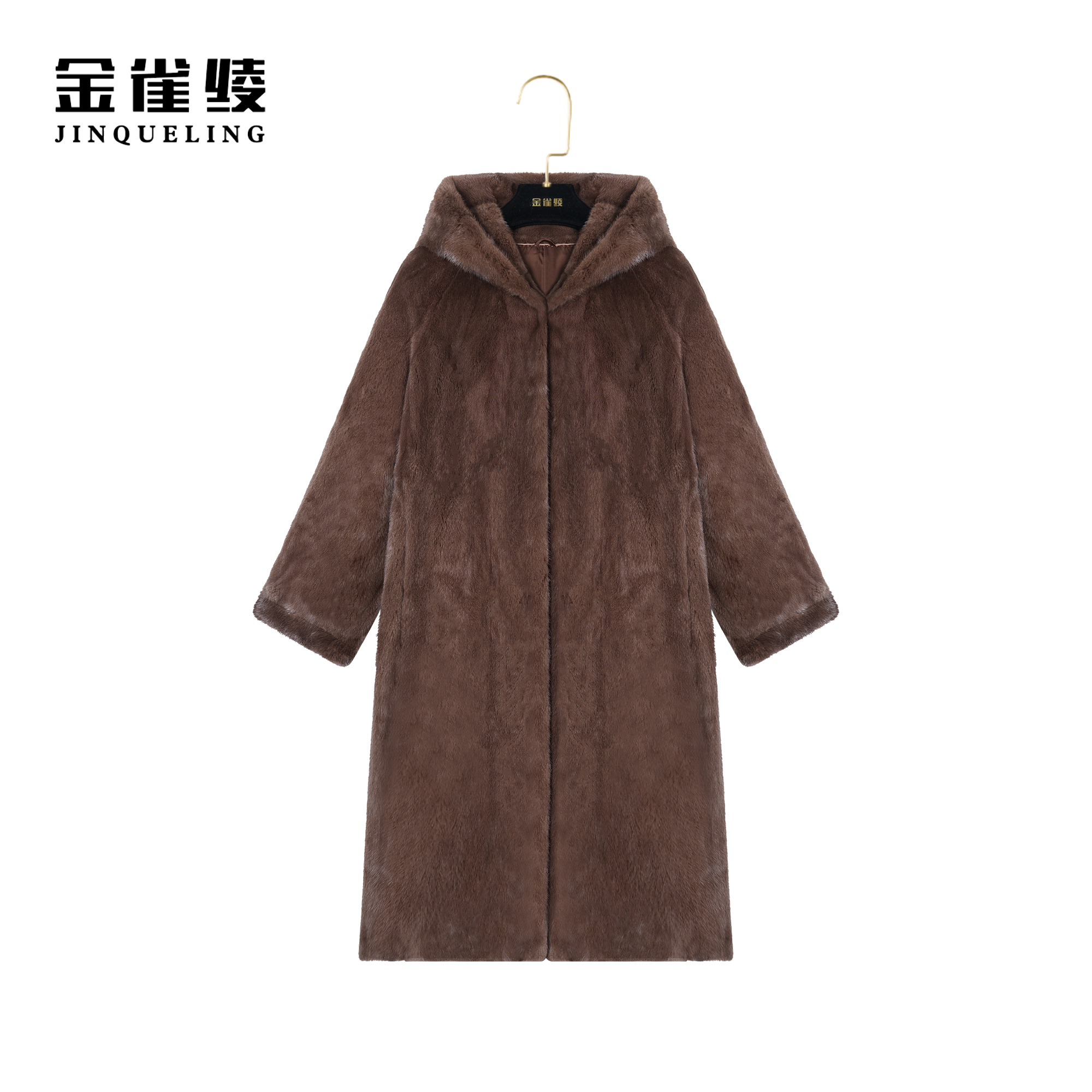 金雀绫【】冬季新款水貂皮草简约时尚中长款外套K0213