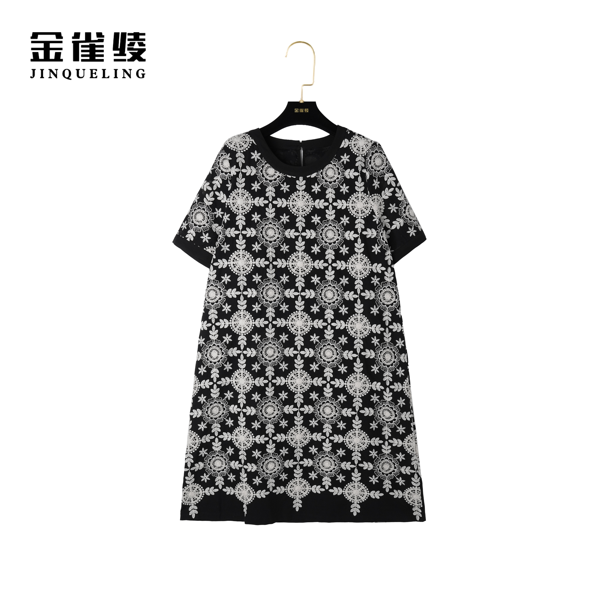 金雀绫【万花筒】夏季款显瘦时尚女士潮流宽松连衣裙AL6046