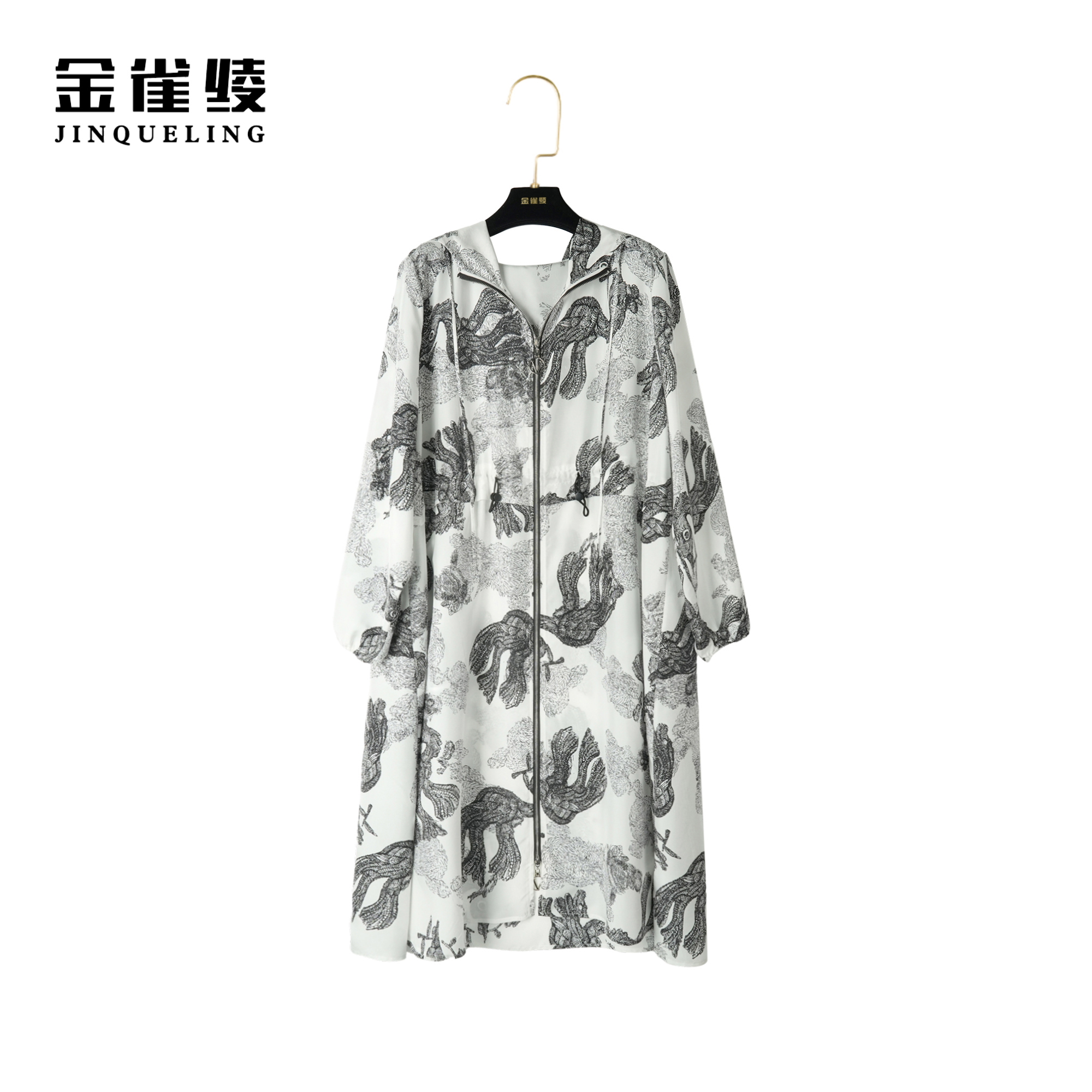 金雀绫【山海经】100桑蚕丝春夏连帽气质透气宽松连衣裙B23172