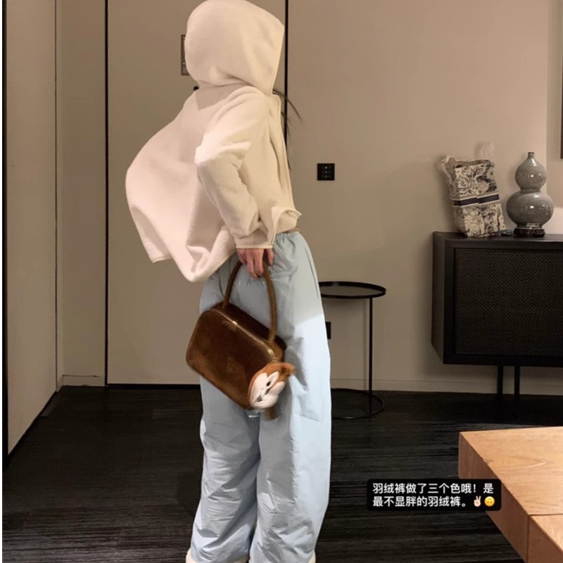 ju百搭小个子休闲直筒裤宽松羽绒加厚防寒保暖长裤