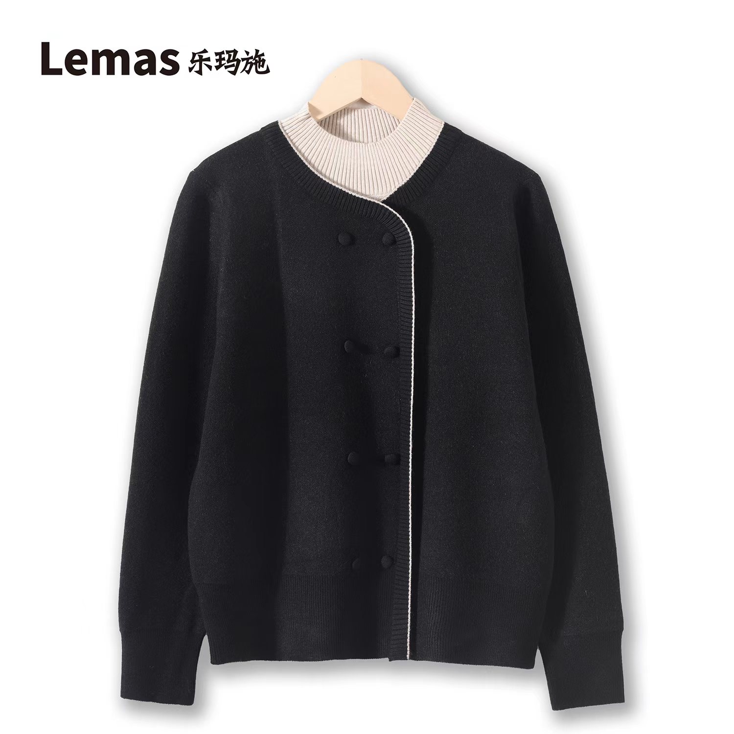 【乐玛施】百搭套头针织温柔韩系小香风撞色毛衣C424006