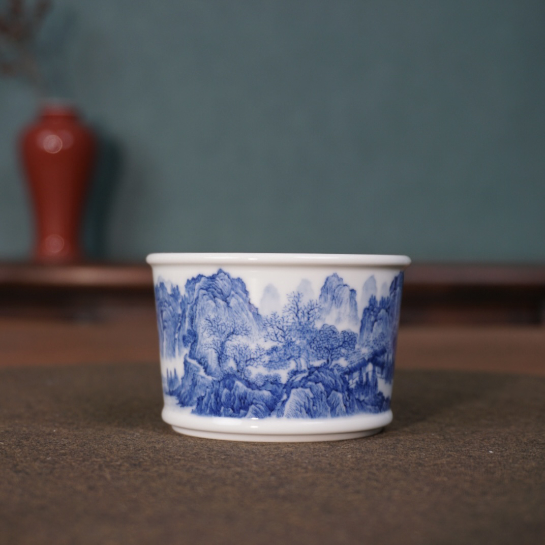 秋山草堂 手工手绘山水直口杯文人风茶器主人杯 100ml