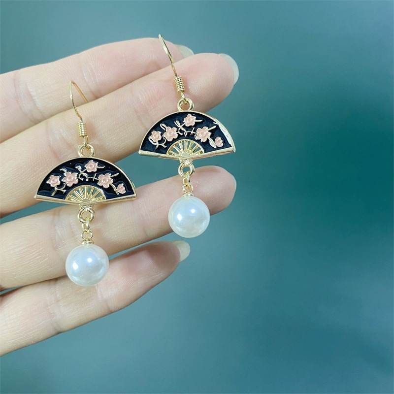 合金亚克力耳饰 新中式文艺耳钉清新唯美耳饰鱼尾海洋风扇子耳环