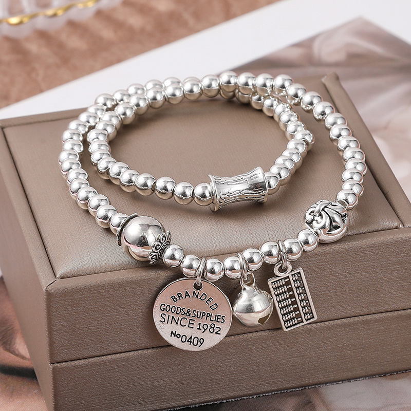 合金手链 6mm仿银珠流苏两圈手链百搭ins算盘流苏时尚女手串