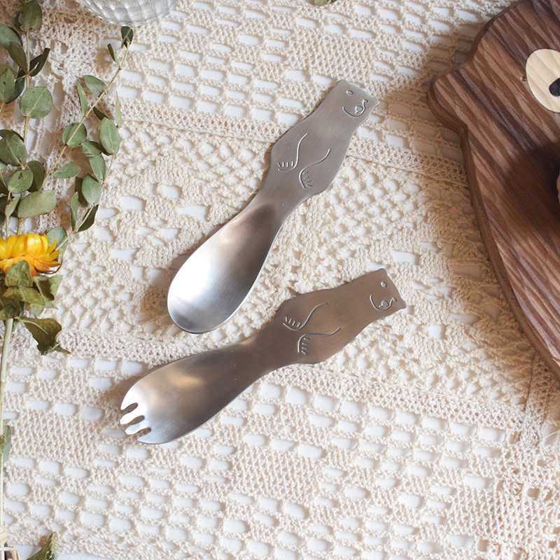 创意简约不锈钢小熊餐叉子餐勺子可爱金属儿童雪糕甜品水果家用
