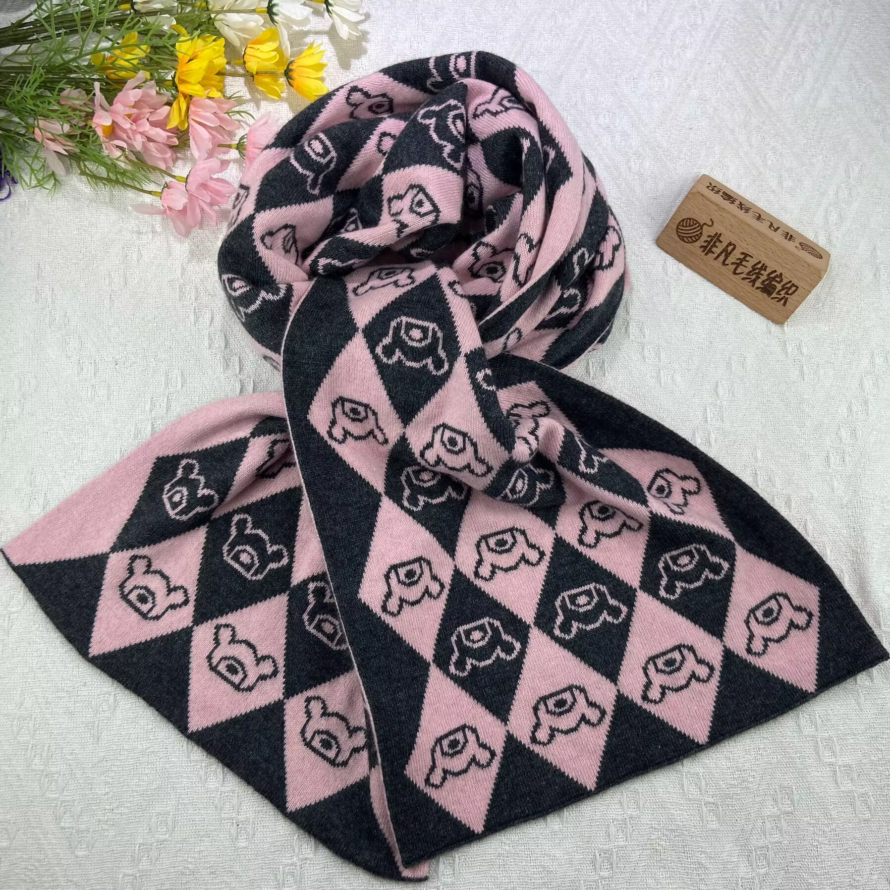 双面提花围巾材料包羊绒线手工编织送图纸教程