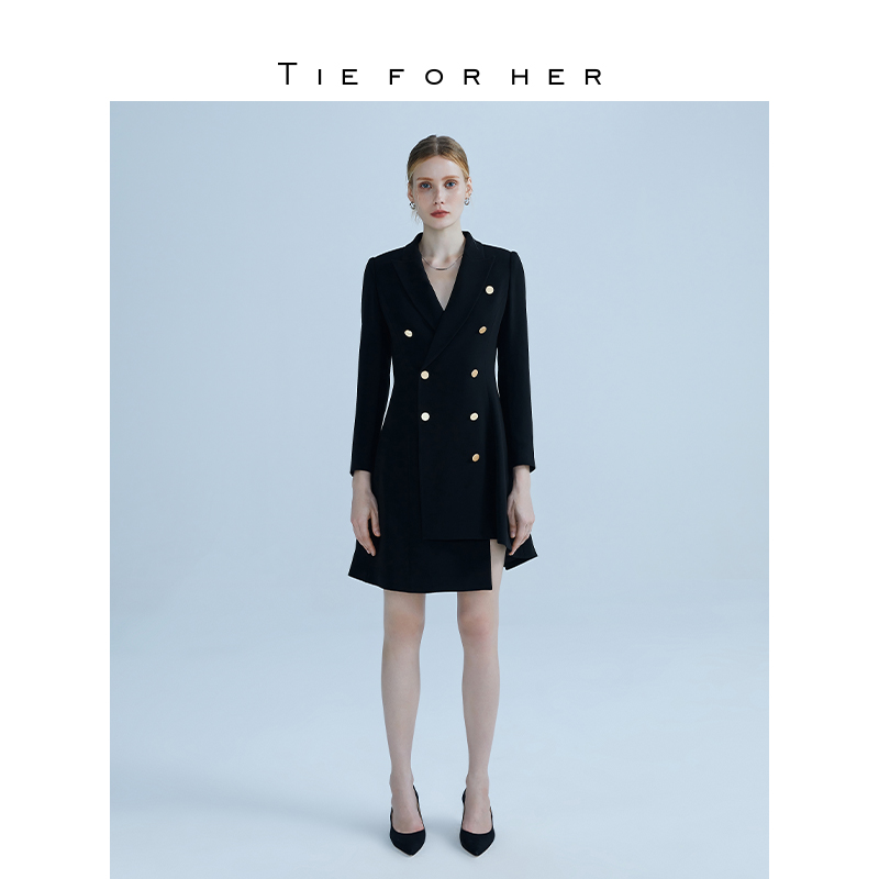 TieForHer 不规则下摆法式优雅醋酸职场时尚通勤西装连衣裙女