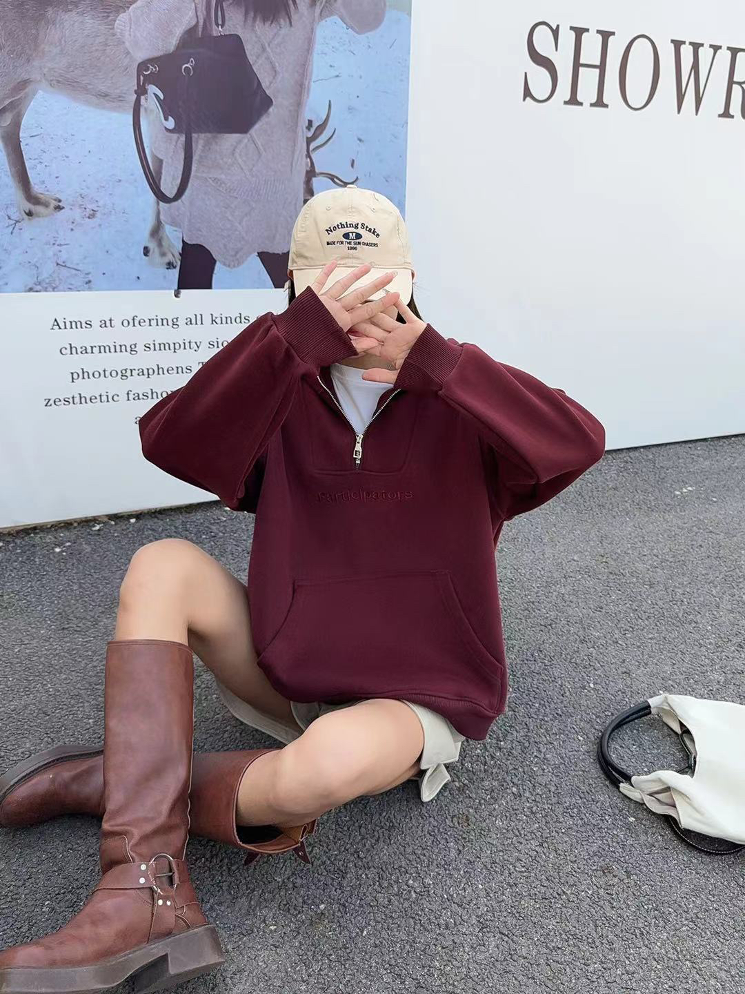 Par连帽半拉链冬季加绒时尚