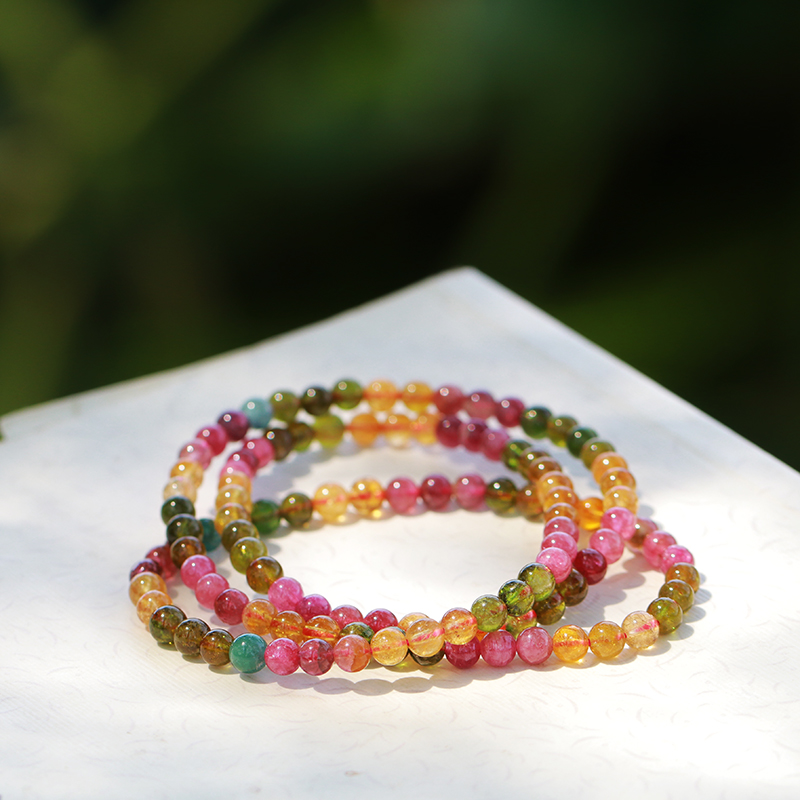 巴西碧玺手链时尚女款多圈素圈百搭渐变多层手串彩色简约情侣叠戴