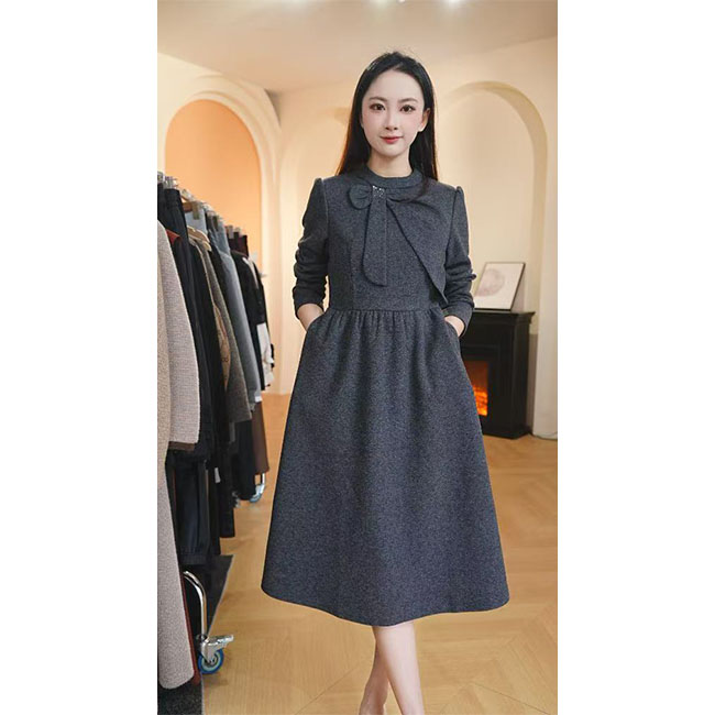 L696  端庄优雅冬季2024年新款时尚气质长袖名媛中长款裙子