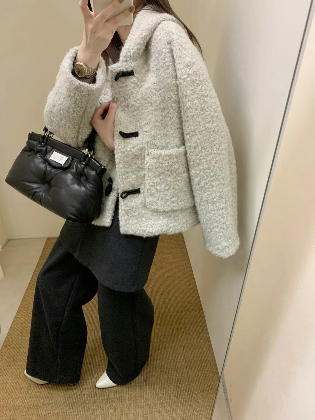 here韩系减龄杂色休闲甜美羊羔毛短外套女