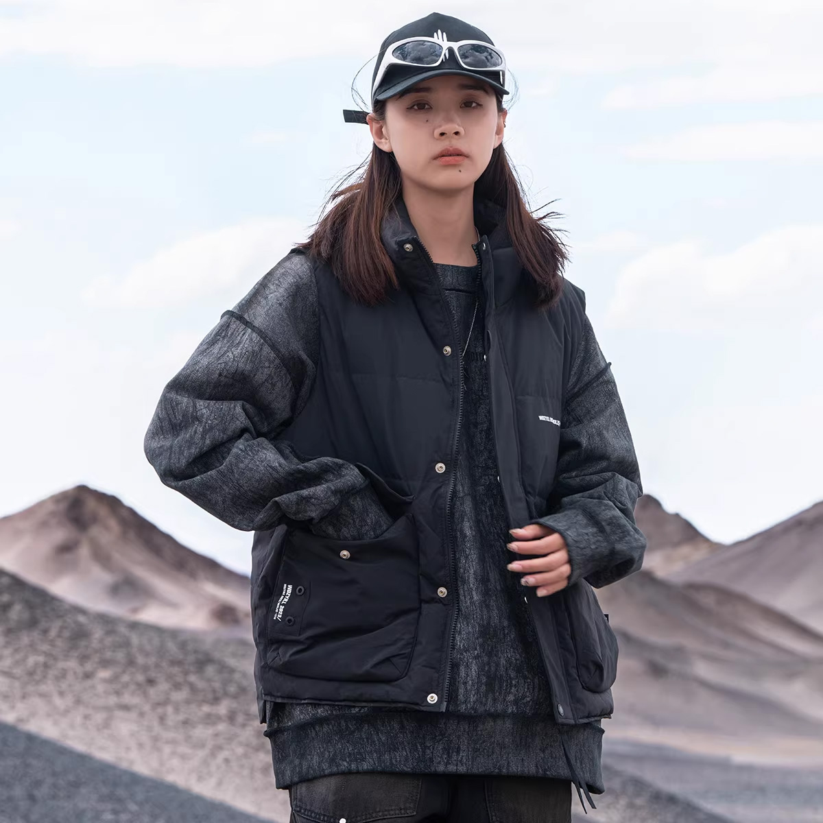 AOGZ国潮牌白鸭绒羽绒马甲男女秋冬季新款坎肩机能风工装背心外套