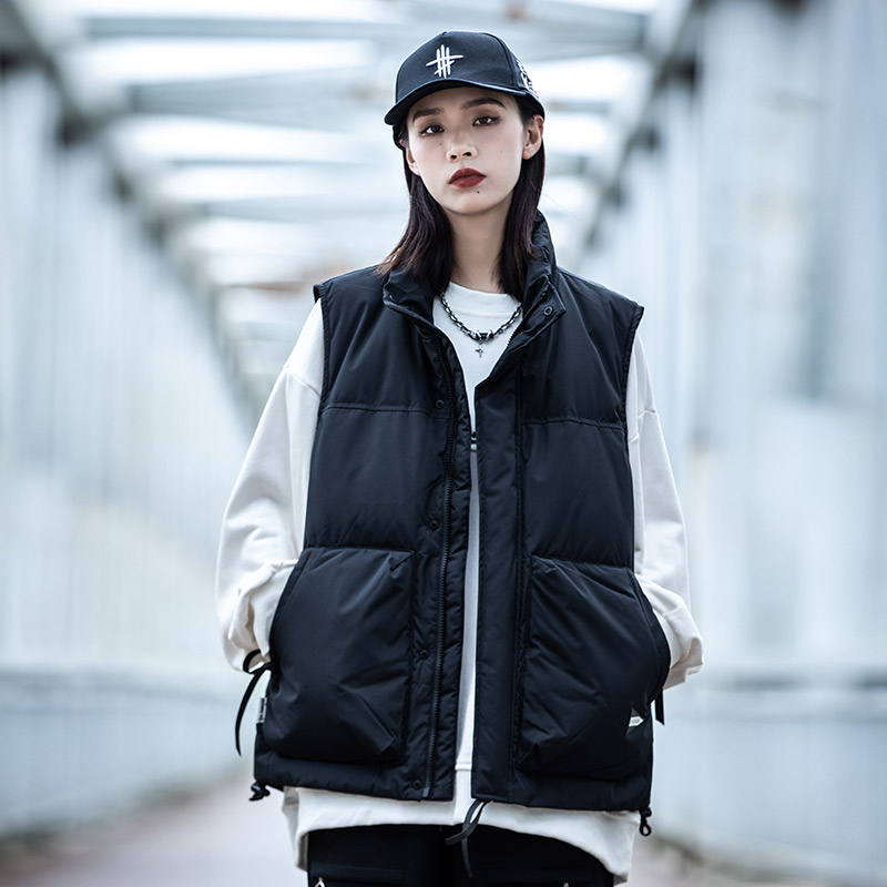 AOGZ国潮牌羽绒立领马甲男女冬季新款背心马夹情侣坎肩工装外套