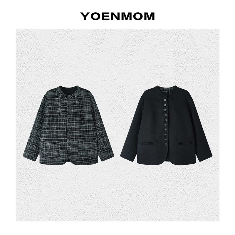YOENMOM·秋日情歌2024秋冬新品 羊毛复古日系立裁双面穿手工大衣